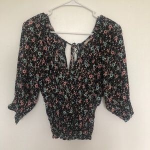 Shirt chocolate brand, pattern with blue and pink flowers